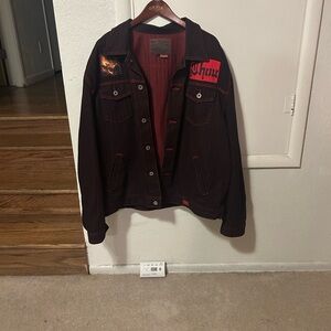 Guess Dark Denim Jacket with Red Accents Memento Mori.